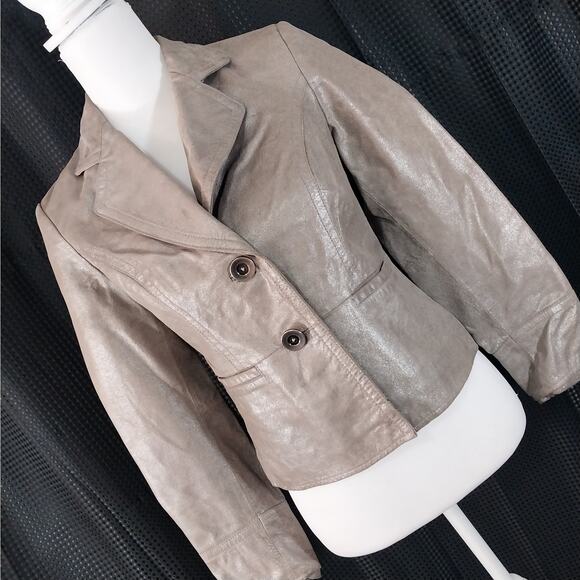 I.E.! GOLDEN TAN/BEIGE SHIMMER, FINE GENUINE LEATHER CROPPED JACKET, COAT! SZ S - Picture 12 of 12